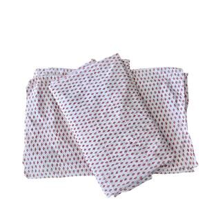 West Elm Sheet Set Flat & 2 Pillow Cases Red White Geometric Print Cotton Queen
